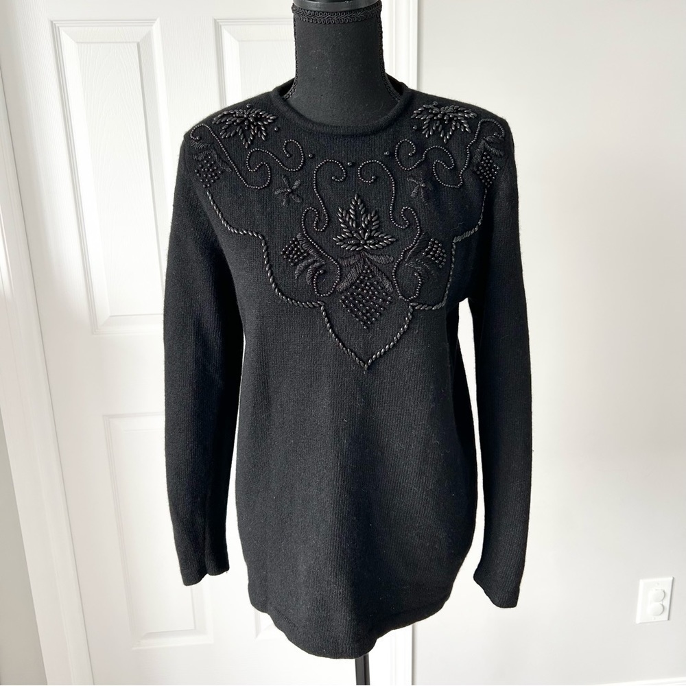 Vintage Tamra Black  Wool Angora Blend Beaded Sweater